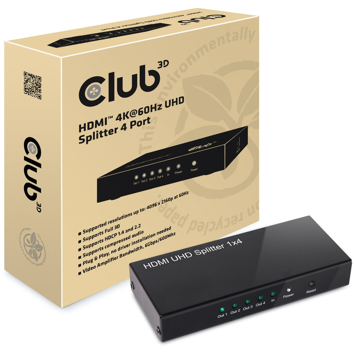 Club 3D HDMI 2.0 UHD Splitter 4 Ports HDMI Splitter (Schwarz)