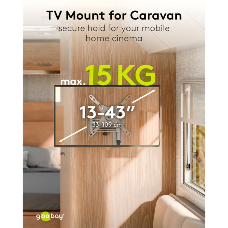 Goobay TV-Wandhalterung Caravan Fullmotion (m), 13 bis 43 Zoll Wandmontage (Silber)