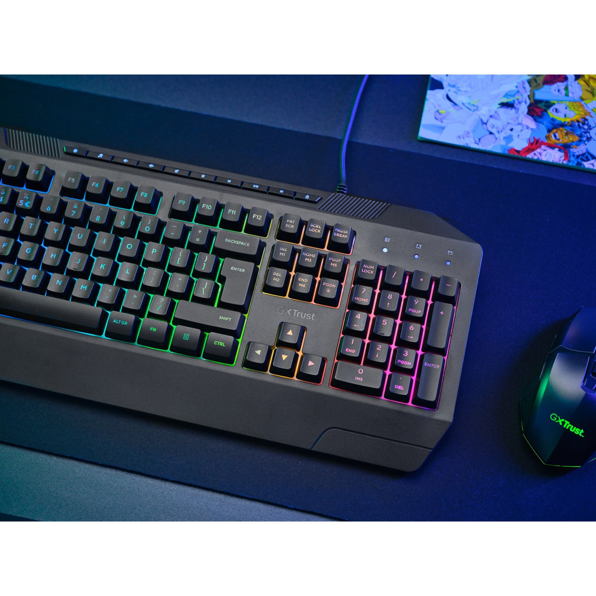 Trust GXT 836 EVOCX RGB-Gaming-Tastatur (schwarz, US-Layout (QWERTY), Membran, 100 %, RGB)