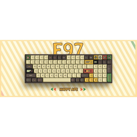 Iqunix F97 Happy Ape kabellose mechanische Tastatur (braun, US-Layout (QWERTY), Cherry MX Rot, 96 %, RGB-LEDs, Hot-Swap-fähig, PBT, 2,4 GHz | Bluetooth 5.1 | USB-C)