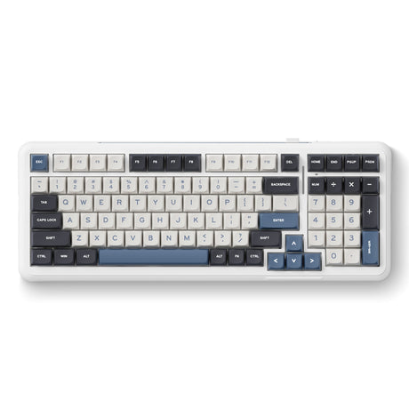 Mchose K99 Navy Blue Hyacinth Kabellose mechanische RGB-Tastatur mit Dichtungsmontage (weiß, US-Layout (Qwerty), KTT Hyacinth, RGB, Hot Swap, Double-Shot PBT, kabellos | Bluetooth | USB-C)