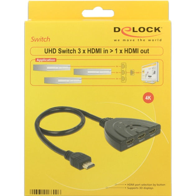 Delock 3 x HDMI Eingang > 1 x HDMI Ausgang HDMI Switch (schwarz, 50 Zentimeter, 4k)