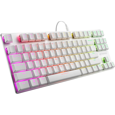 Sharkoon Purewriter TKL RGB mechanische Gaming-Tastatur (weiß, US-Layout (QWERTY), Kailh-Blau, 80 % (TKL), RGB-LEDs)