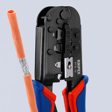 Knipex Crimpzange 97 51 10 sb (blau rot, RJ-11 12 und RJ-45 Stecker)
