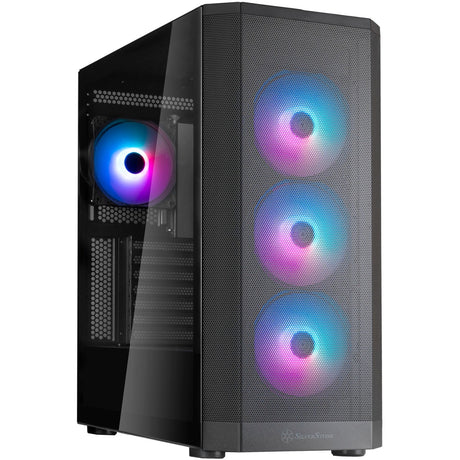 Silverstone Fara 514x Midi Tower Gehäuse (schwarz | 2x USB-A | 1x USB-C | RGB | gehärtetes Glas)