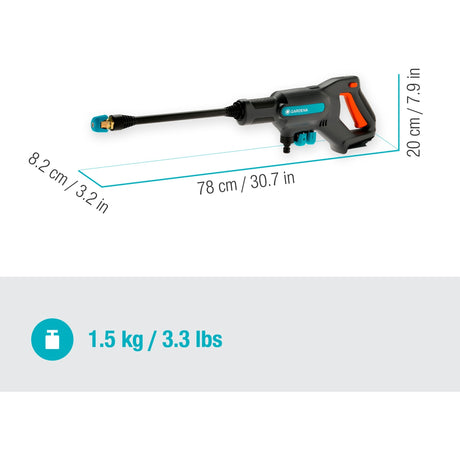 Gardena Aquaclean 24 18 V P4A Solo Hochdruckreiniger (Grau Türkis, 14800-55, Batterie nicht im Lieferumfang enthalten)