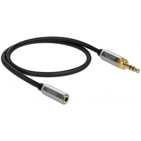 Delock Stereo Klinke 3,5 mm 3 Pin Stecker > Buchse Verlängerungskabel (schwarz, 0,5 Meter)