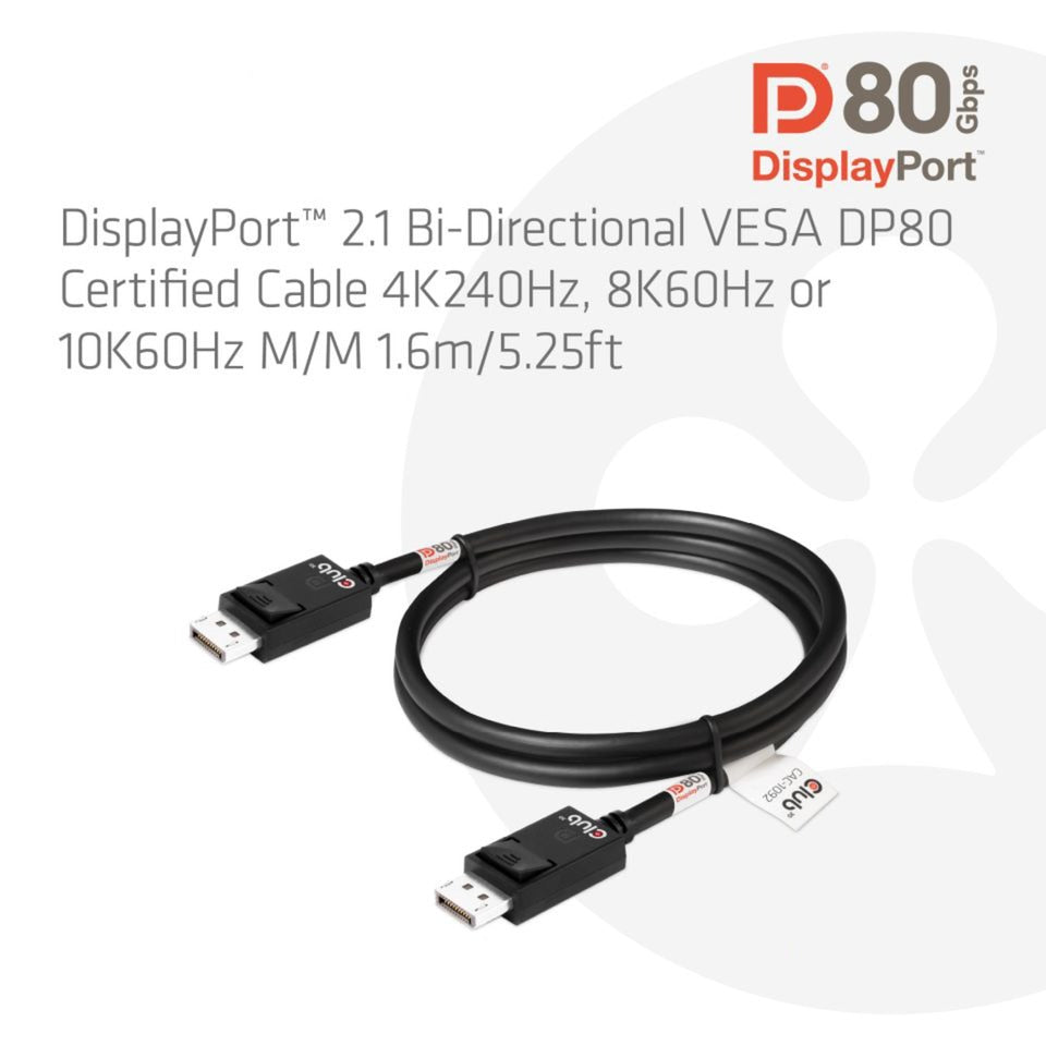 Club 3D DisplayPort 2.1 bidirektional, Vesa DP80-zertifiziert