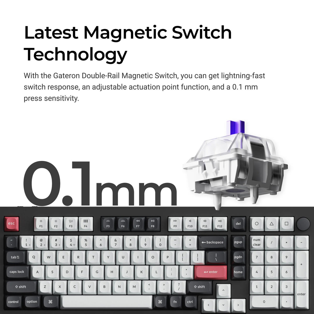 Keychron Q5 HE QMK kabellose benutzerdefinierte Tastatur (weiß, US-Layout (QWERTY), Gateron Double-Rail Magnetic Nebula, 96 %, RGB-LEDs, OSA Double-Shot PBT, Hot-Swap, Knopf, 2,4 GHz | Bluetooth 5.1 | USB-C)