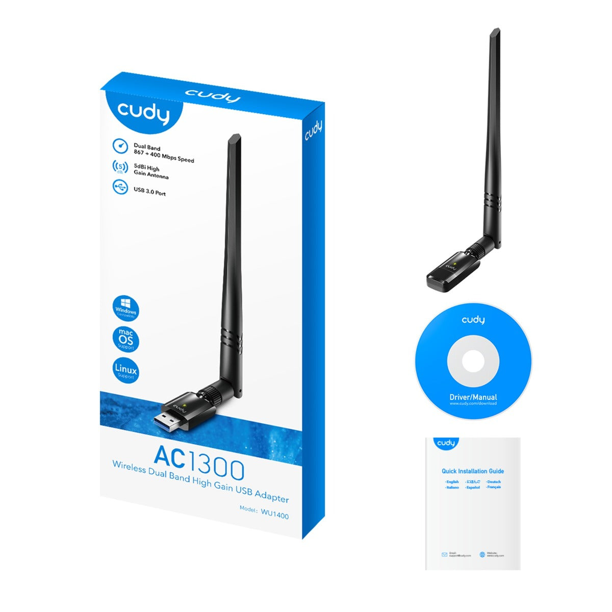 Cudy AC1300 Wi-Fi High Gain USB-Adapter