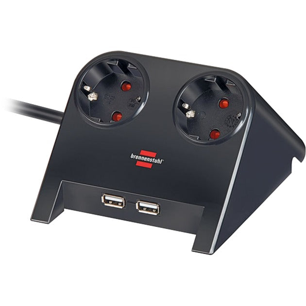 Tischsteckdosenleiste Brennerstuhl USB-Ladegerät 1,8m schwarz