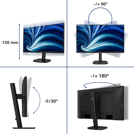 Philips 27b2u3601 27 monitor (zwart, 1x displayport, 1x hdmi, 1x usb-c, 3x usb-a, 1x rj-45, 120 hz)