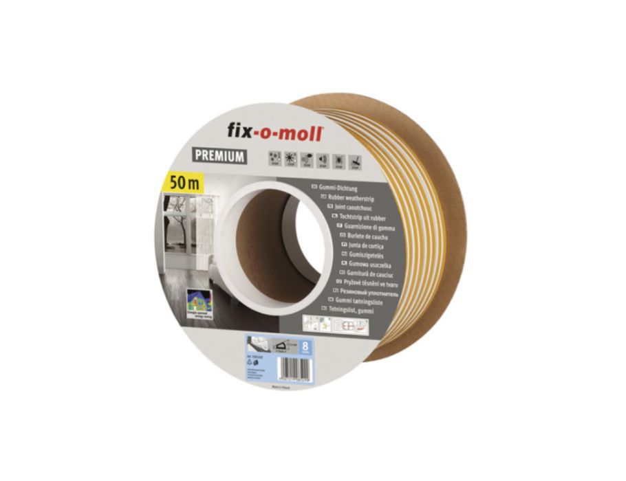 Fix-o-moll Zugluftstreifen – D-Profil – 50 m x 9 mm – 3–5,5 mm – weiß