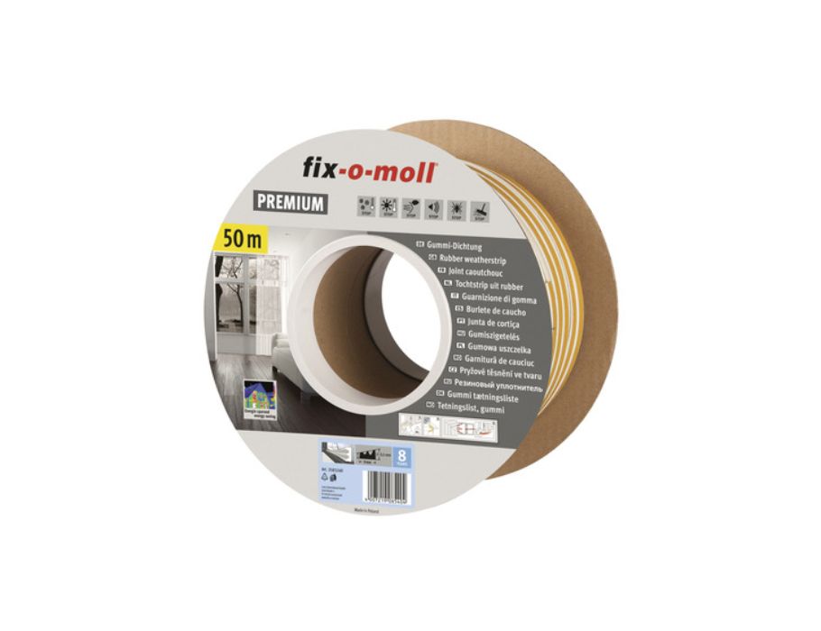 Fix-o-moll Zugluftstreifen – E-Profil – 50 m x 9 mm – 2–3,5 mm – weiß