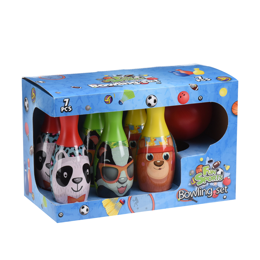 Bongers Spielzeugfreies und einfaches Bowlingset mit lustigen Gesichtern, 7-teilig