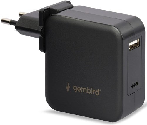Enzo Gembird USB-C-Schnellladegerät, Laptop-Netzteil, 60 W, USB + USB-C, Schwarz – 9550195