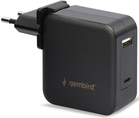 Enzo Gembird USB-C-Schnellladegerät, Laptop-Netzteil, 60 W, USB + USB-C, Schwarz – 9550195