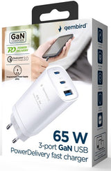 Gembird USB + 2x USB-C Schnellladegerät | 65w | weiß - 9540153