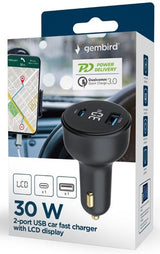 Enzo Gembird USB + USB-C Autoladegerät | 30w | schwarz | Status-LCD - 9540114