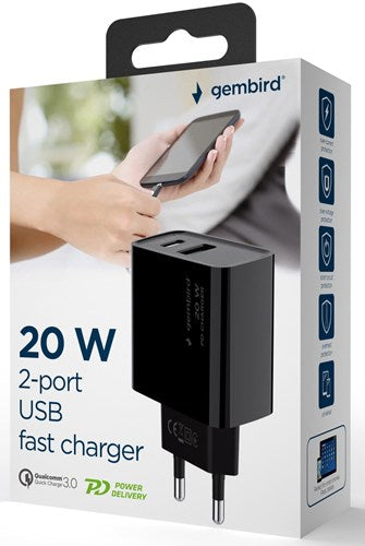 Gembird USB + USB-C Schnellladegerät 20 W schwarz – a9540150