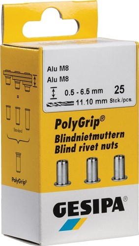 Gesipa blindklinkmoer | klinknagelschacht d x l 7 x 13,5 mm m5 | rvs a2 | 50 stuks - 1464888 1464888