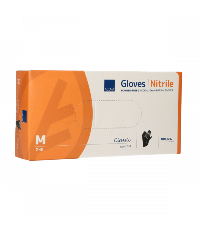 Abena powed Nitrile Handschuhe Gréisst Medium 100 Stécker schwaarz