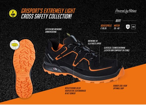 Grisport safety cross safety beat 33602 laag s3 zwart oranje - maat 47 - 00.049.007.47