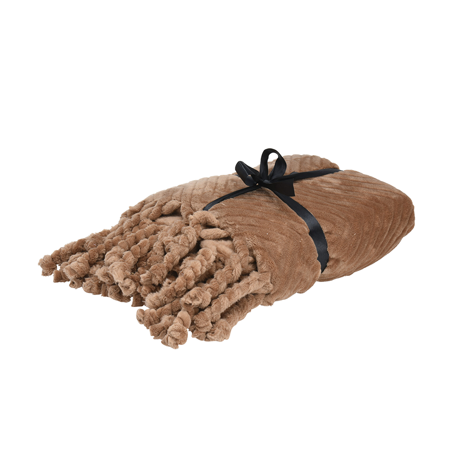 H s plaid tassels bruin 130x160cm