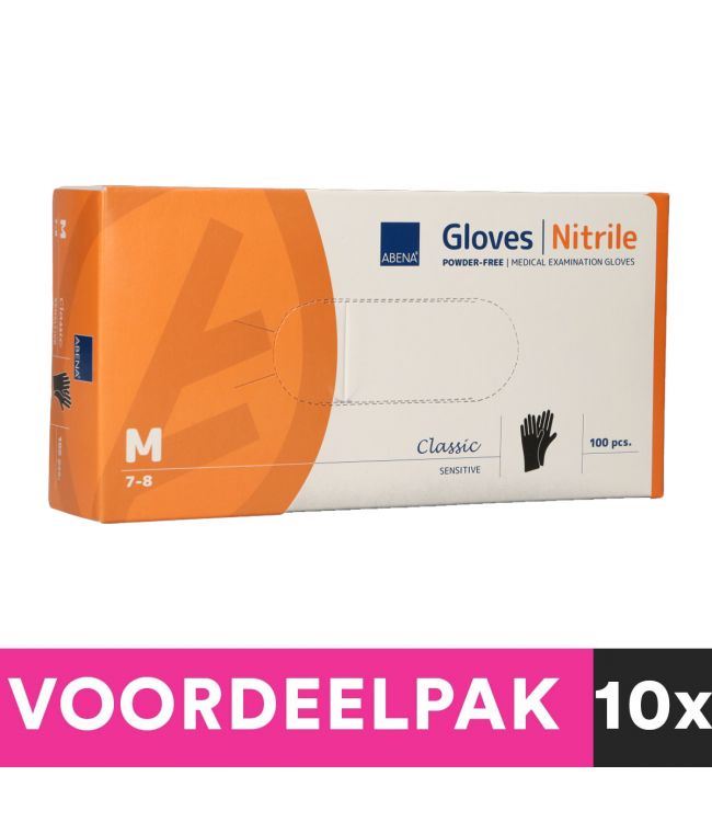 Abena poedervrije nitrile handschoenen maat medium 100 stuks zwart voordeelpakket