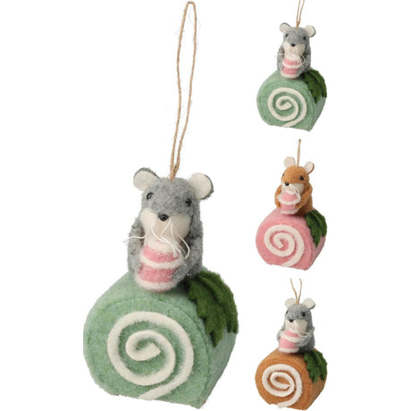 Home styling hangdeco muis op cake 12cm 3 assorti