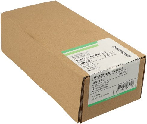 Hoenderdaal fasteners hoenderdaal draadstuk vz 4.8 din976-1 m8x180 | 100 stuks - 3701.01.63301
