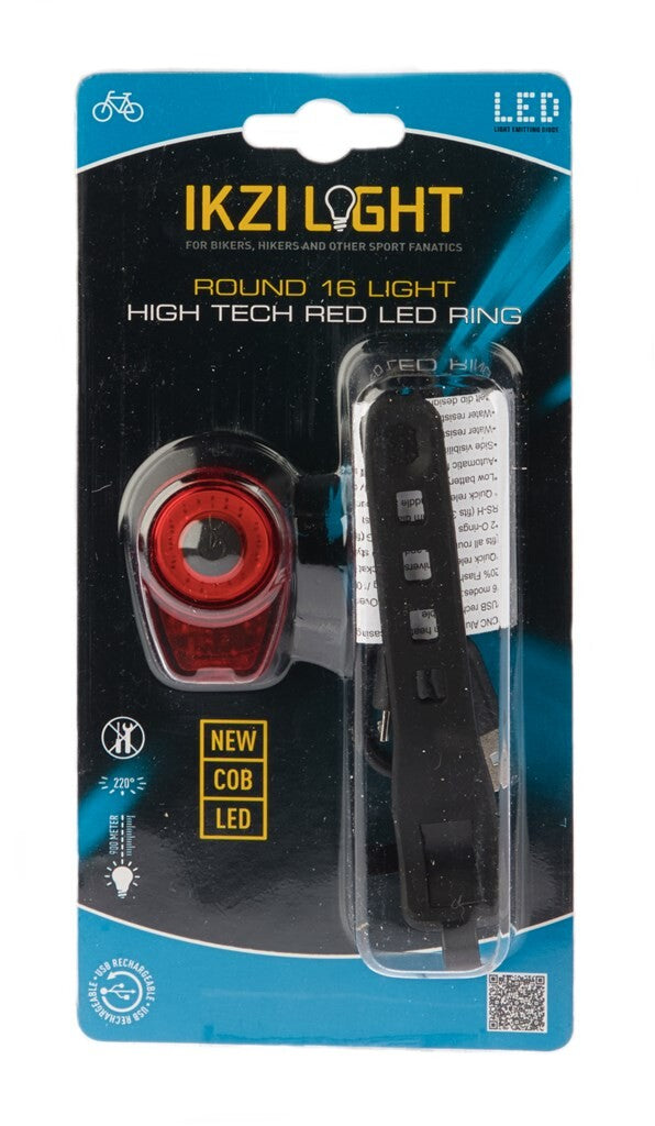 Ikzi-light achterlicht round16 met rode cob led-ring usb