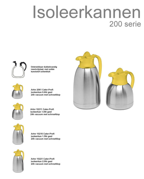 Cater-profi Edelstahl-Isolierkanne mit gelbem Schraubverschluss 1,5l