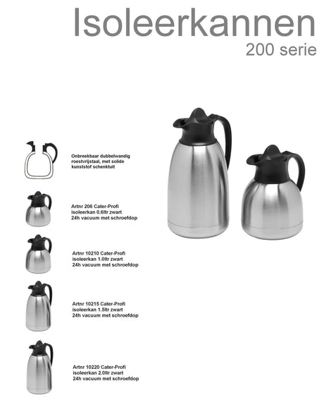 Isolierkanne Edelstahl schwarzer Deckel (1,5 Liter)
