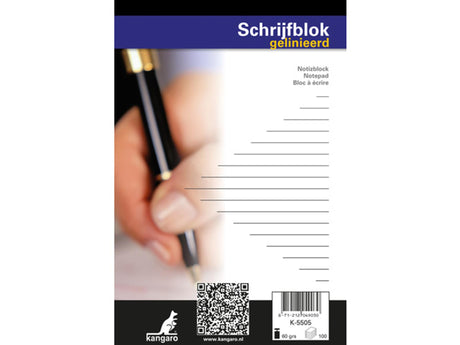 Kangaro-Schreibblöcke, A5-Linie, 60 g, 100 Blatt, Packung mit 5 Stück
