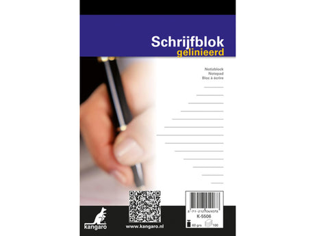 Kangaro-Schreibblöcke, A6-Linie, 60 g, 100 Blatt, Packung mit 10 Stück