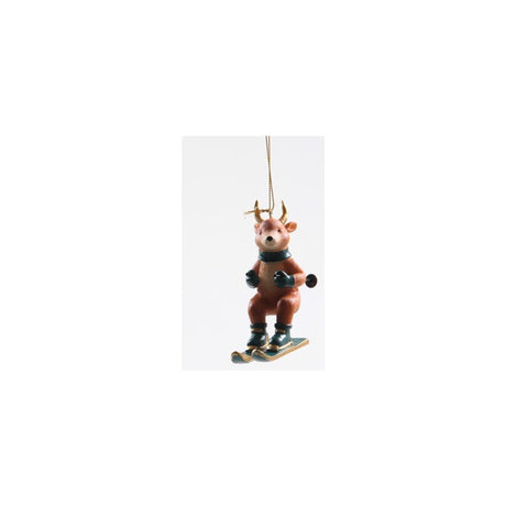 Season inspired decoration farmwood winter hanger rendier op ski's 9cm
