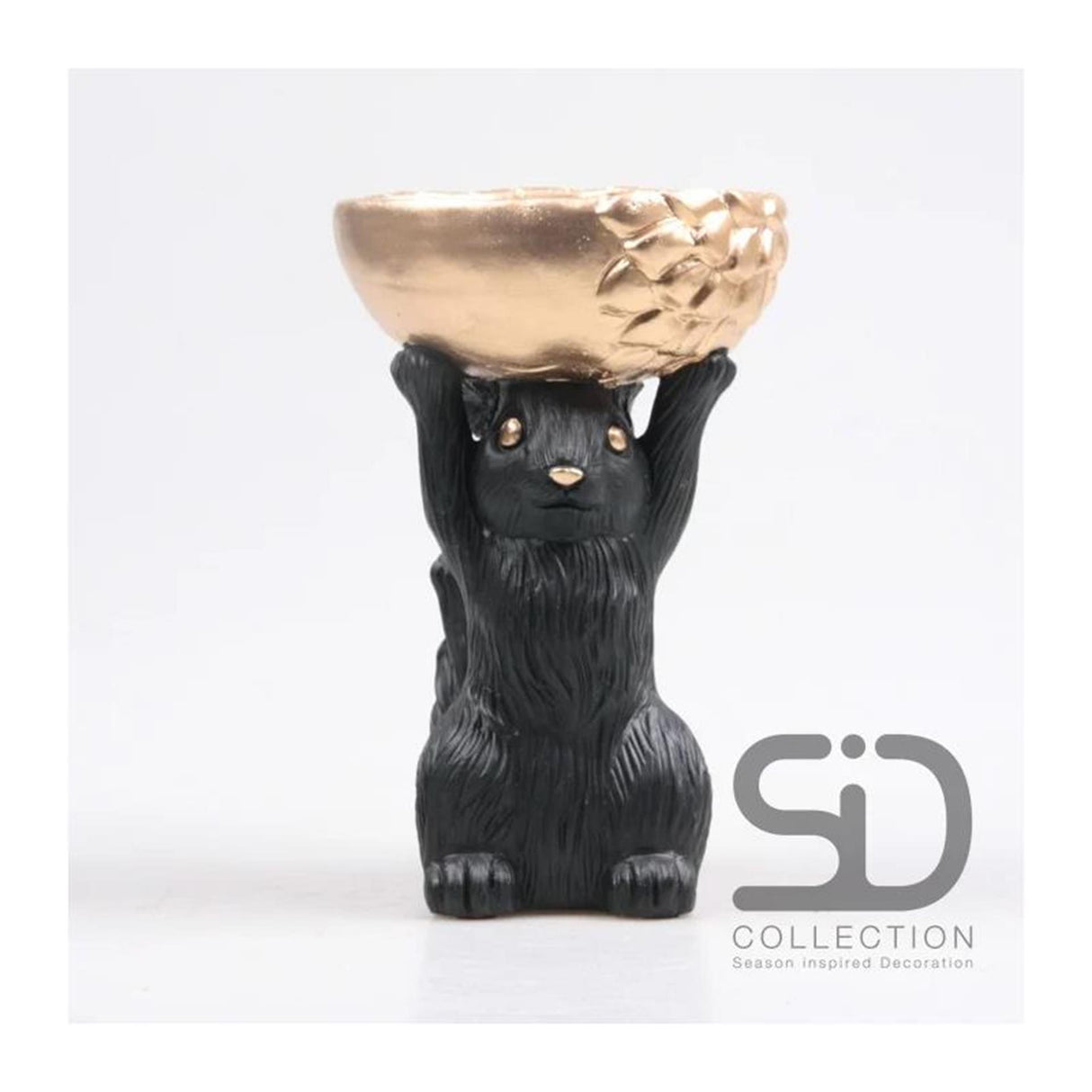 Season inspired decoration eekhoorn met bak 14x12x22,5cm zwart