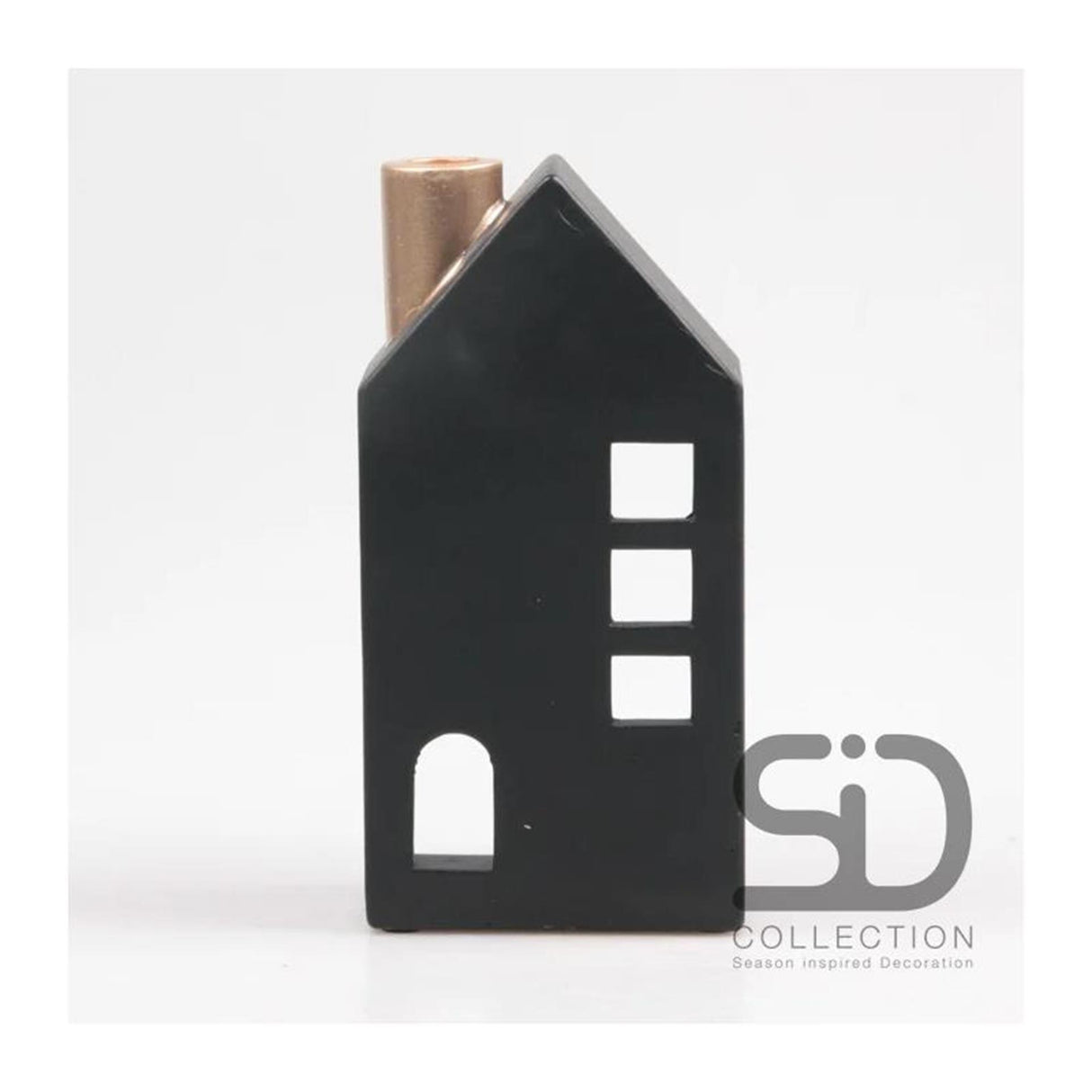 Season inspired decoration kandelaar 12x8x24cm zwart kandelaar huisje 12x8x24cm zwart