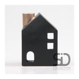 Season inspired decoration kandelaar 11x8x16cm zwart kandelaar huisje 11x8x16cm zwart