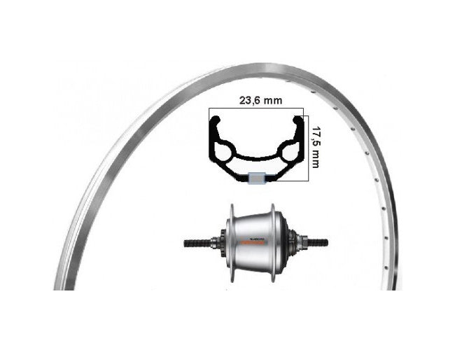 KGS Hinterrad 28 Zoll Etro 622 Alu Zac19 Silber Nexus 7 Rollerbrake