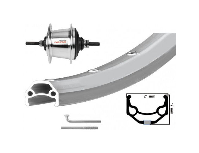 KGS Hinterrad 28 Zoll Etro 622 Alu Zac19 Silber Nexus 7 Rollerbrake