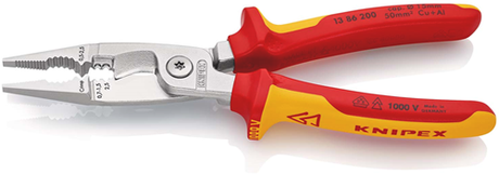 Knipex elektro installatietang geïsoleerd | meer-componentengrepen | vde-getest | verchroomd | lengte 200 mm | zelfbedieningskaart blister - 13 86 200 sb