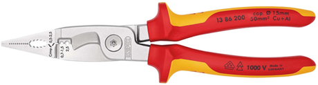 Knipex elektro installatietang geïsoleerd | meer-componentengrepen | vde-getest | verchroomd | lengte 200 mm | zelfbedieningskaart blister - 13 86 200 sb
