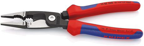 Knipex elektro installatietang | meer-componentengrepen | zwart geatramenteerd | lengte 200 mm | zelfbedieningskaart blister - 13 82 200 sb