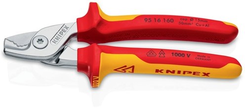 Knipex Kabelschneider | Länge 160 mm | Kopf verchromt VDE | Mehrkomponentenjacken Form 1 | 1 Stück - 95 16 160