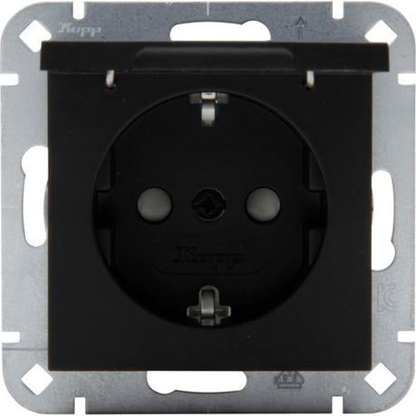 Enzo kopp hk07 pure mattschwarze Einbausteckdose RA mit Deckel + Kindersicherung - 4624650