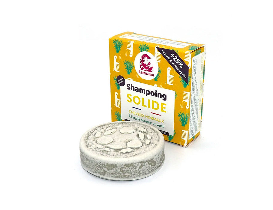 Lamazuna Shampoo-Block – normales Haar – kaolingrüner Ton