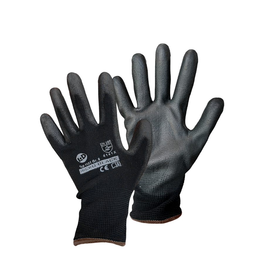 Leipold doehle werkhandschoen nylon-pu micro black maat 10