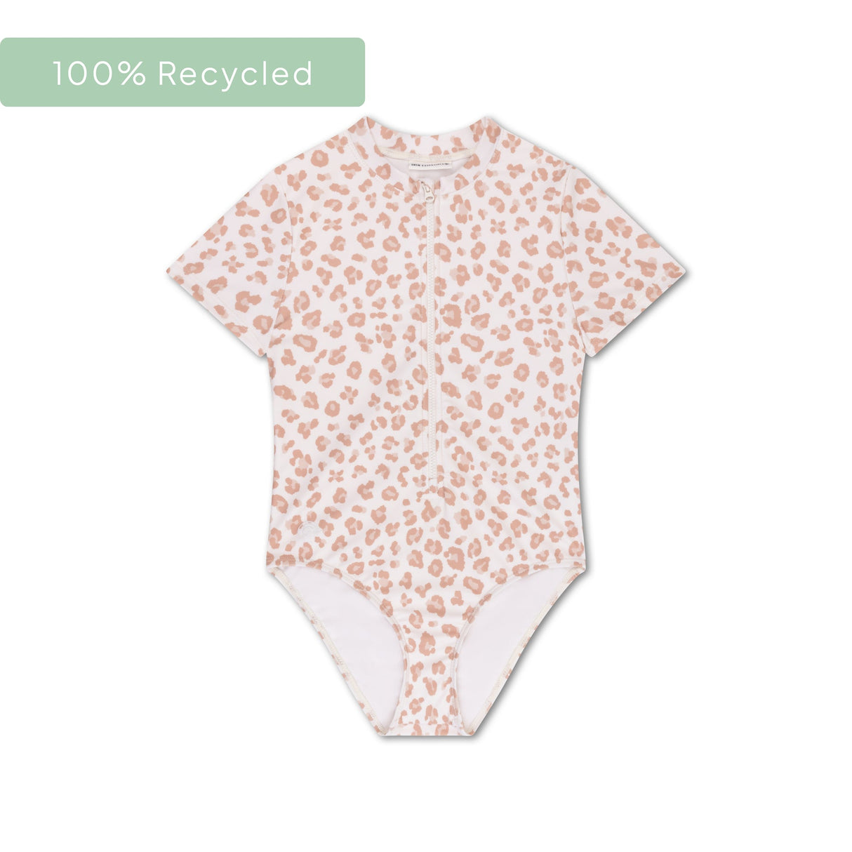Leopard | Beigefarbener UV-Badeanzug für Mädchen mit kurzen Ärmeln